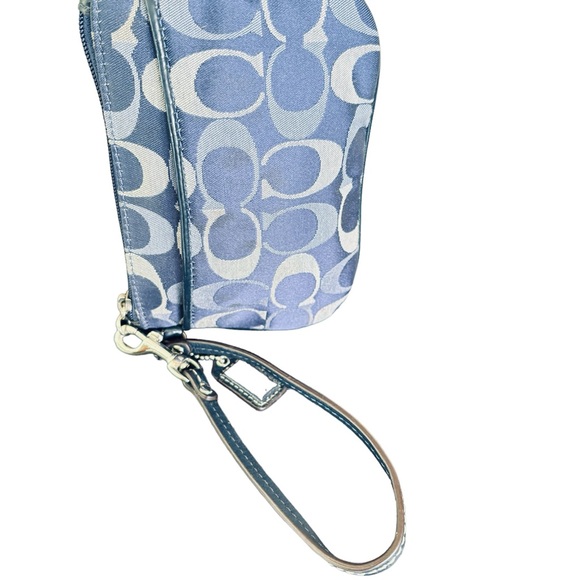 Coach Womens Zip Top Monogram Canvas Small Wristlet Handbag Blue - Picture 14 of 15